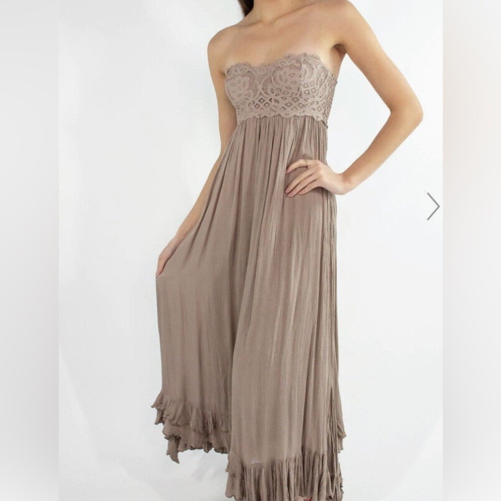 Free People Tan Lace Maxi Strapless Bra Top Dress